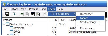 Logging off users with Process Explorer